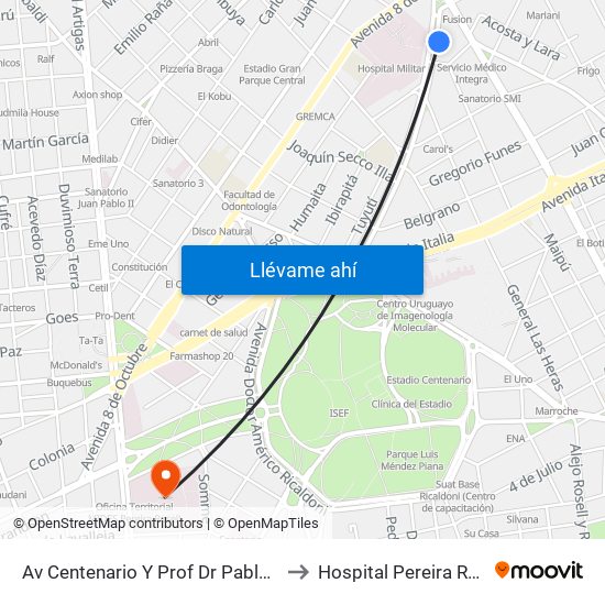 Av Centenario Y Prof Dr Pablo Purriel to Hospital Pereira Rossell map