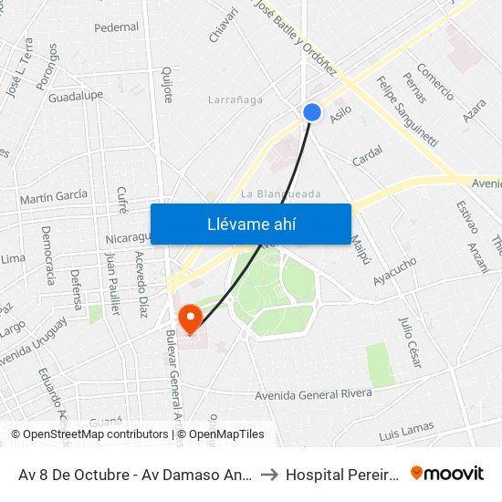 Av 8 De Octubre - Av Damaso Antonio Larrañaga to Hospital Pereira Rossell map