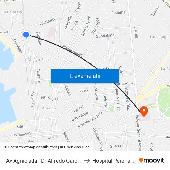 Av Agraciada - Dr Alfredo Garcia Morales to Hospital Pereira Rossell map