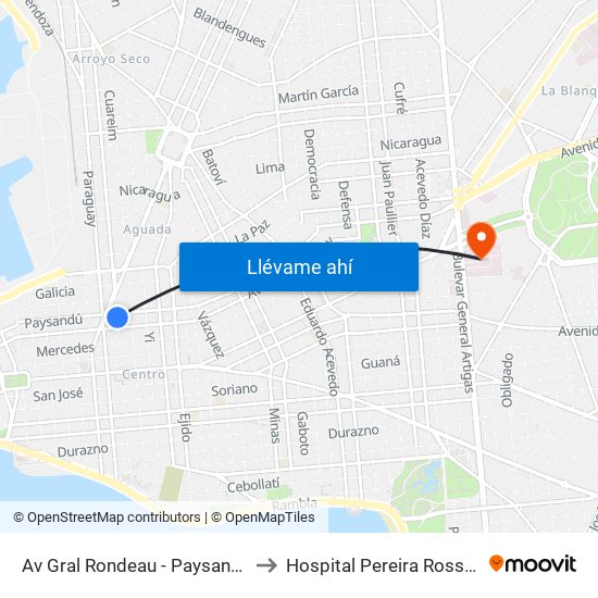 Av Gral Rondeau - Paysandu to Hospital Pereira Rossell map