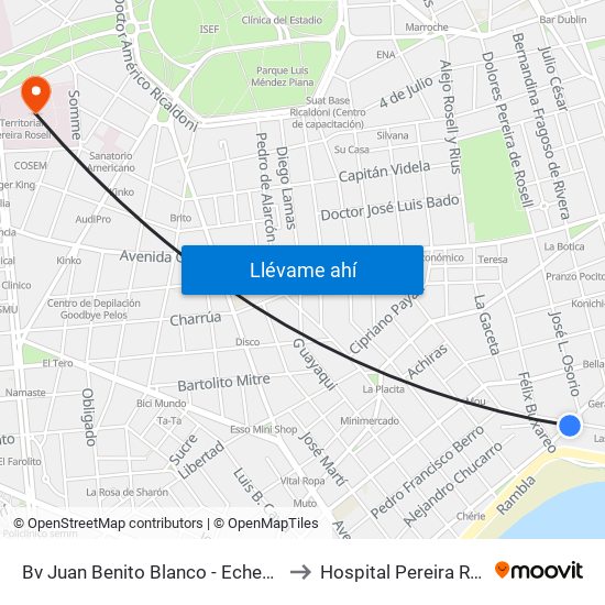 Bv Juan Benito Blanco - Echevarriarza to Hospital Pereira Rossell map