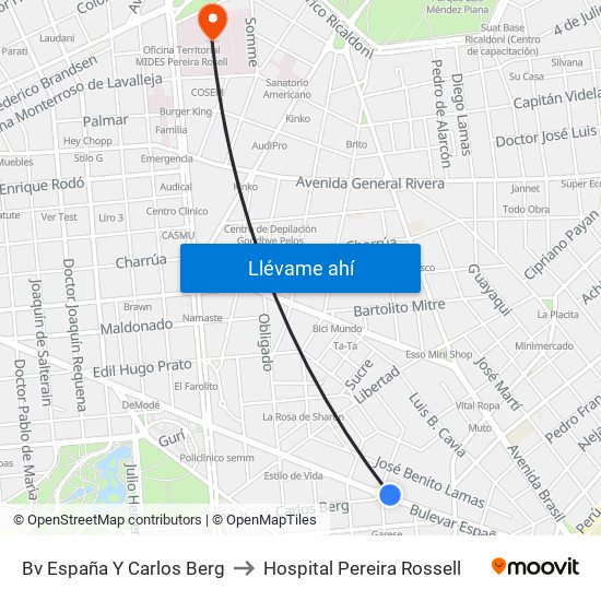 Bv España Y Carlos Berg to Hospital Pereira Rossell map