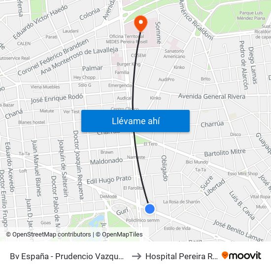 Bv España - Prudencio Vazquez Y Vega to Hospital Pereira Rossell map