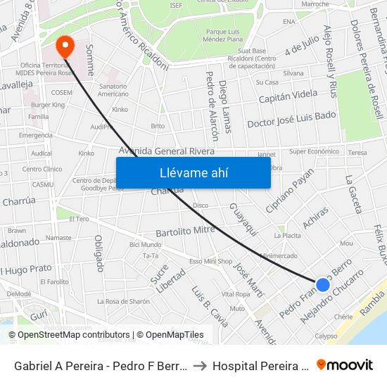 Gabriel A Pereira - Pedro F Berro Falta 145 to Hospital Pereira Rossell map