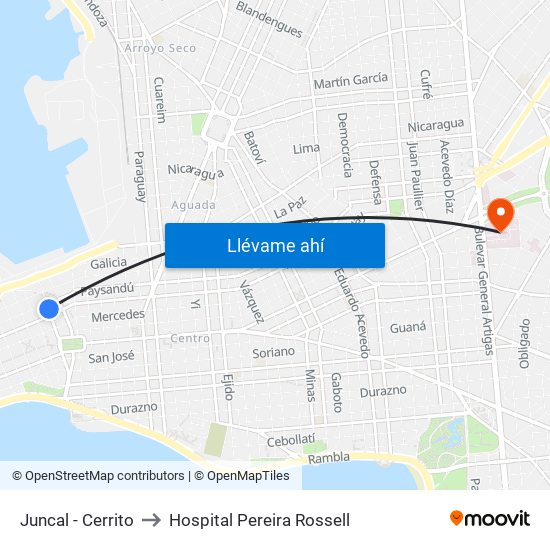 Juncal - Cerrito to Hospital Pereira Rossell map