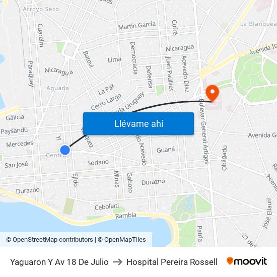 Yaguaron Y Av 18 De Julio to Hospital Pereira Rossell map