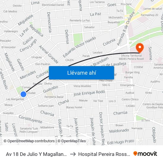 Av 18 De Julio Y Magallanes to Hospital Pereira Rossell map