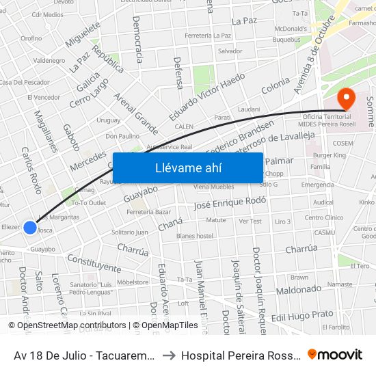 Av 18 De Julio - Tacuarembo to Hospital Pereira Rossell map