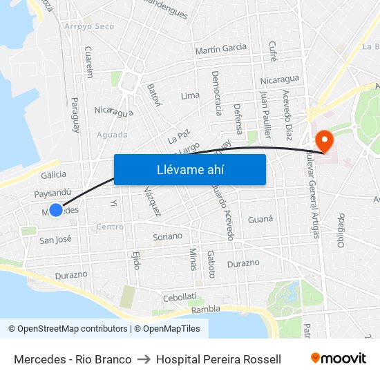 Mercedes - Rio Branco to Hospital Pereira Rossell map