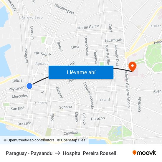 Paraguay - Paysandu to Hospital Pereira Rossell map