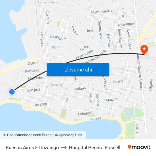 Buenos Aires E Ituzaingo to Hospital Pereira Rossell map