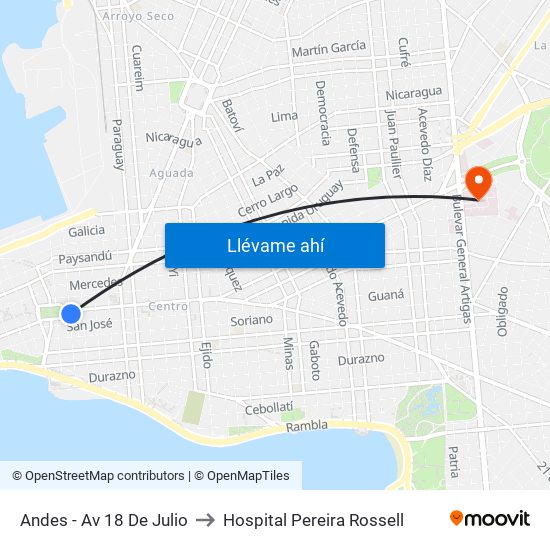 Andes - Av 18 De Julio to Hospital Pereira Rossell map