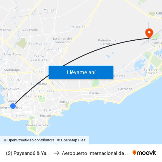 (S) Paysandú & Yaguarón to Aeropuerto Internacional de Carrasco map