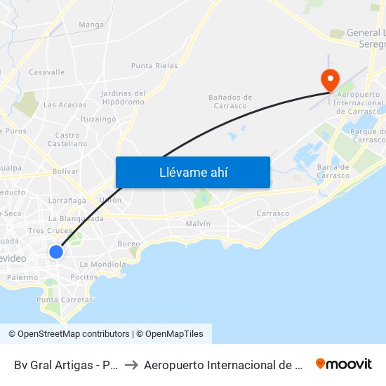 Bv Gral Artigas - Palmar to Aeropuerto Internacional de Carrasco map