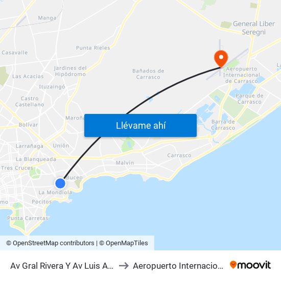 Av Gral Rivera Y Av Luis Alberto De Herrera to Aeropuerto Internacional de Carrasco map