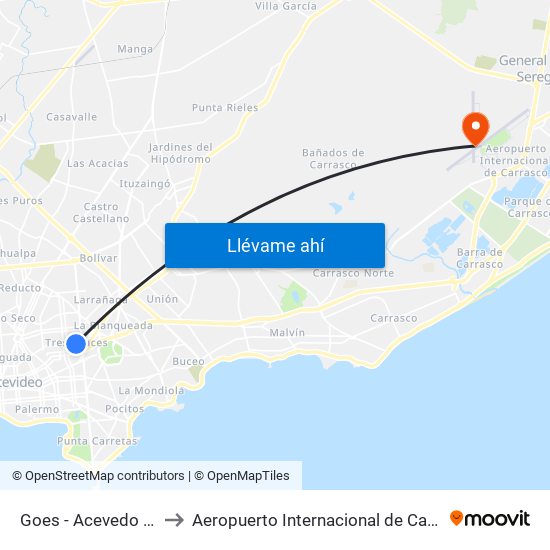 Goes - Acevedo Diaz to Aeropuerto Internacional de Carrasco map