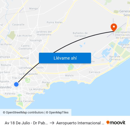 Av 18 De Julio - Dr Pablo De Maria to Aeropuerto Internacional de Carrasco map