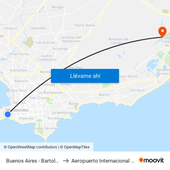 Buenos Aires - Bartolome Mitre to Aeropuerto Internacional de Carrasco map