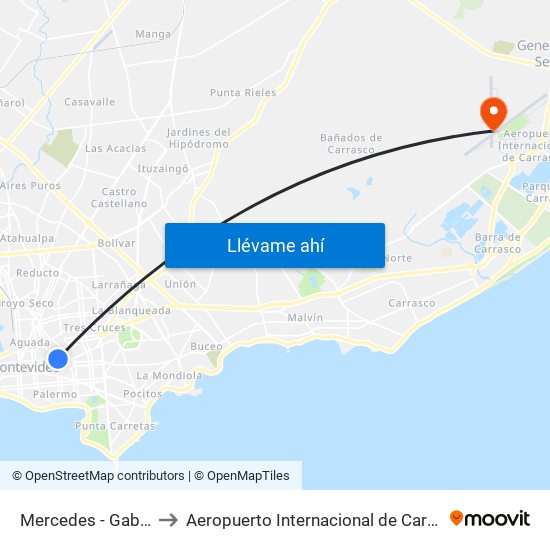 Mercedes - Gaboto to Aeropuerto Internacional de Carrasco map