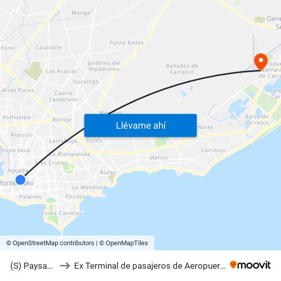 (S) Paysandú & Ejido to Ex Terminal de pasajeros de Aeropuerto Internacional de Carrasco M map