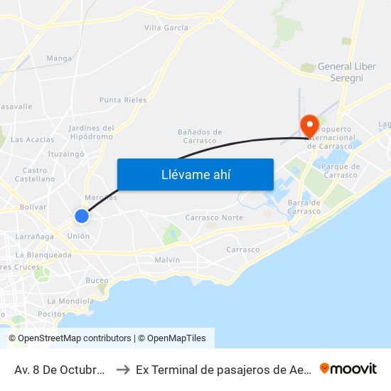 Av. 8 De Octubre & Dr. Silvestre Pérez to Ex Terminal de pasajeros de Aeropuerto Internacional de Carrasco M map