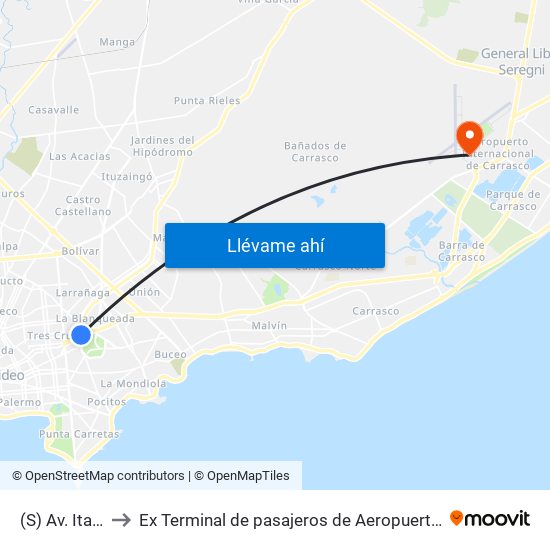 (S) Av. Italia & Albo to Ex Terminal de pasajeros de Aeropuerto Internacional de Carrasco M map