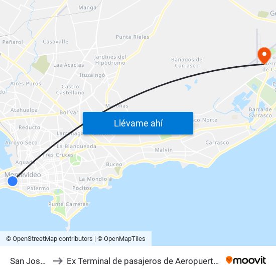 San Jose - Andes to Ex Terminal de pasajeros de Aeropuerto Internacional de Carrasco M map