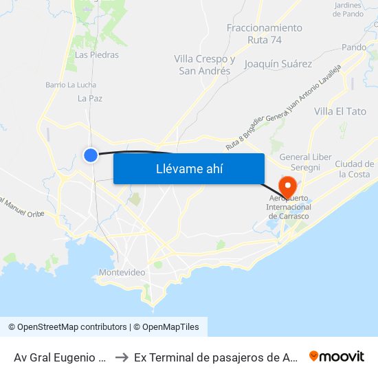 Av Gral Eugenio Garzon Y Plaza Vidiella to Ex Terminal de pasajeros de Aeropuerto Internacional de Carrasco M map