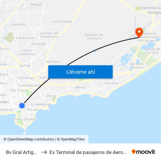 Bv Gral Artigas Y Maldonado to Ex Terminal de pasajeros de Aeropuerto Internacional de Carrasco M map