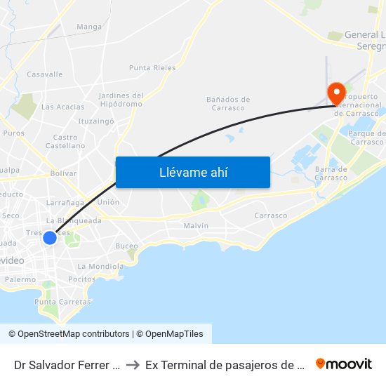 Dr Salvador Ferrer Serra - Dr Mario Cassinoni to Ex Terminal de pasajeros de Aeropuerto Internacional de Carrasco M map