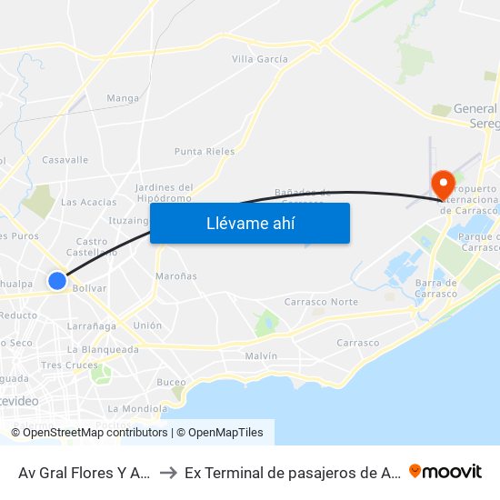 Av Gral Flores Y Av Luis Alberto De Herrera to Ex Terminal de pasajeros de Aeropuerto Internacional de Carrasco M map