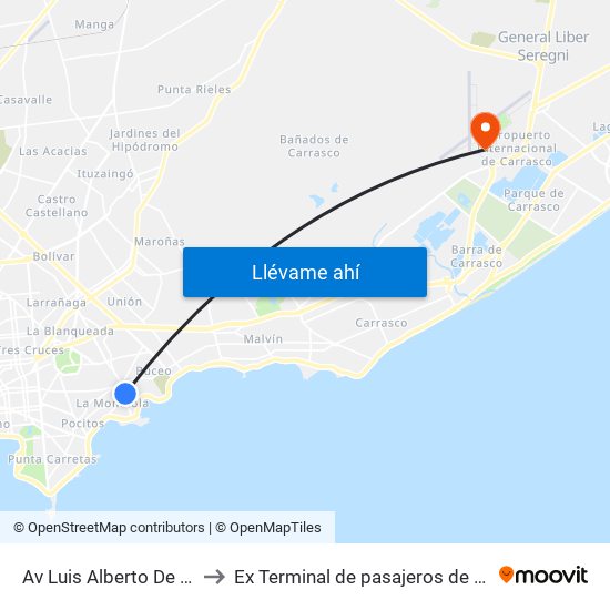 Av Luis Alberto De Herrera - Cr Luis E Lecueder to Ex Terminal de pasajeros de Aeropuerto Internacional de Carrasco M map