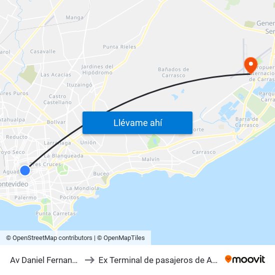 Av Daniel Fernandez Crespo Y 9 De Abril to Ex Terminal de pasajeros de Aeropuerto Internacional de Carrasco M map