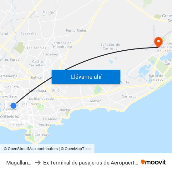 Magallanes Y Lima to Ex Terminal de pasajeros de Aeropuerto Internacional de Carrasco M map