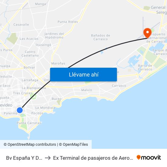 Bv España Y Dr Pablo De Maria to Ex Terminal de pasajeros de Aeropuerto Internacional de Carrasco M map