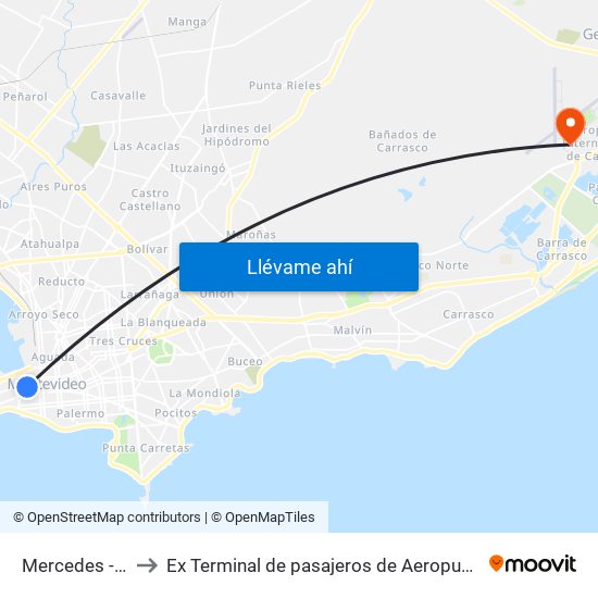 Mercedes - Convencion to Ex Terminal de pasajeros de Aeropuerto Internacional de Carrasco M map