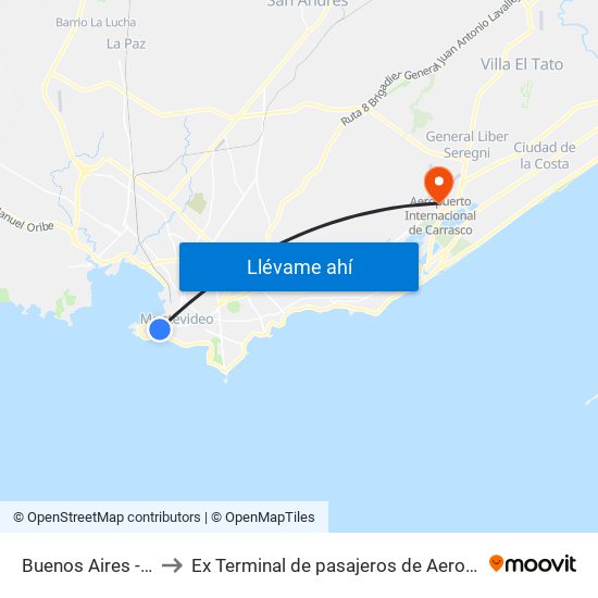 Buenos Aires - Bartolome Mitre to Ex Terminal de pasajeros de Aeropuerto Internacional de Carrasco M map