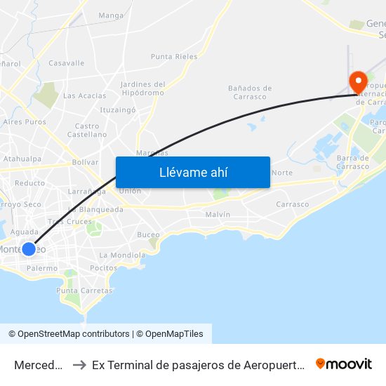 Mercedes - Ejido to Ex Terminal de pasajeros de Aeropuerto Internacional de Carrasco M map