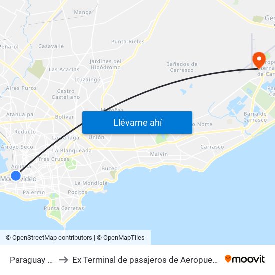 Paraguay - Paysandu to Ex Terminal de pasajeros de Aeropuerto Internacional de Carrasco M map