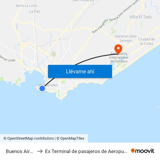 Buenos Aires - Misiones to Ex Terminal de pasajeros de Aeropuerto Internacional de Carrasco M map