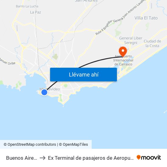 Buenos Aires E Ituzaingo to Ex Terminal de pasajeros de Aeropuerto Internacional de Carrasco M map