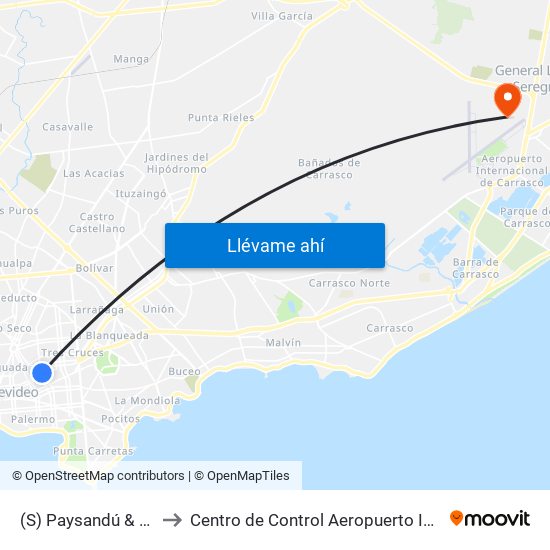 (S) Paysandú & Arenal Grande to Centro de Control Aeropuerto Internacional de Carrasco map