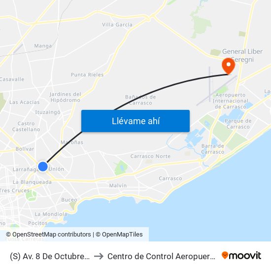 (S) Av. 8 De Octubre & Agustina Contucci to Centro de Control Aeropuerto Internacional de Carrasco map