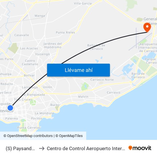 (S) Paysandú & Minas to Centro de Control Aeropuerto Internacional de Carrasco map