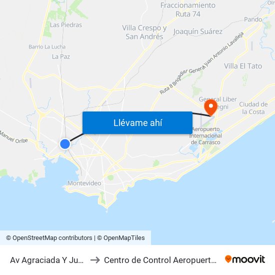 Av Agraciada Y Juan Antonio Artigas to Centro de Control Aeropuerto Internacional de Carrasco map