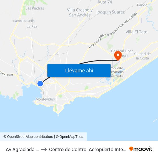 Av Agraciada Y Larrobla to Centro de Control Aeropuerto Internacional de Carrasco map