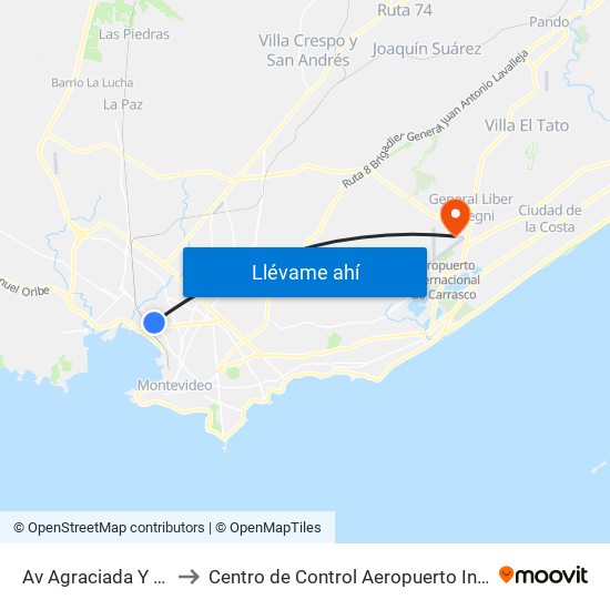 Av Agraciada Y Hermanos Gil to Centro de Control Aeropuerto Internacional de Carrasco map