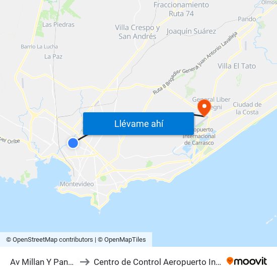 Av Millan Y Pantaleon Sotelo to Centro de Control Aeropuerto Internacional de Carrasco map