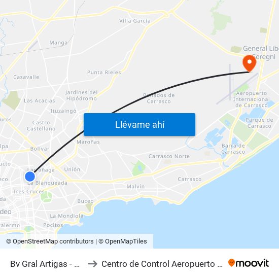 Bv Gral Artigas - Av Gral Garibaldi to Centro de Control Aeropuerto Internacional de Carrasco map