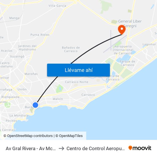 Av Gral Rivera - Av Mcal Francisco Solano Lopez to Centro de Control Aeropuerto Internacional de Carrasco map